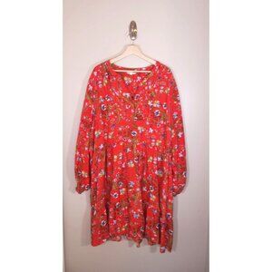 Terra & Sky Cottagecore Floral Boho Tiered V-Neck Women's Midi Dress Size 4X